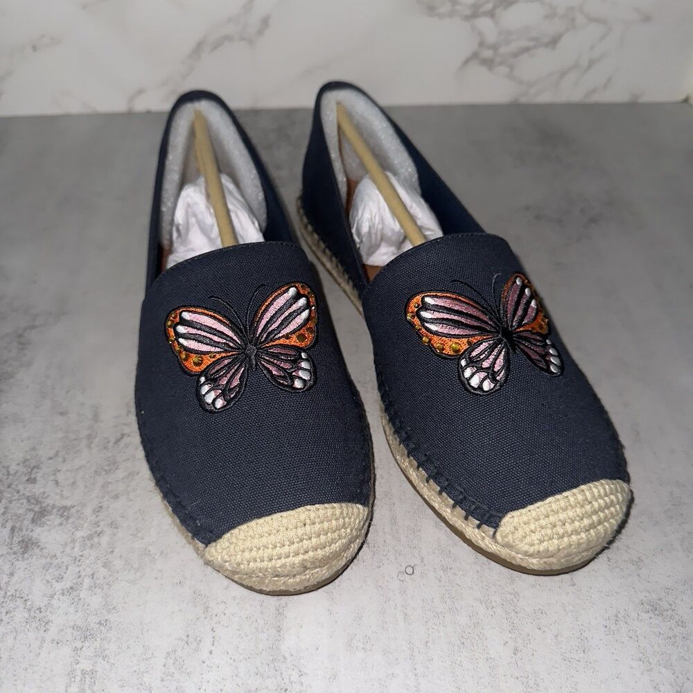 Kate Spade Navy Aflutter Espadrille Flat Loafer w Butterfly Embroidery Sz 9.5 - Picture 2 of 13